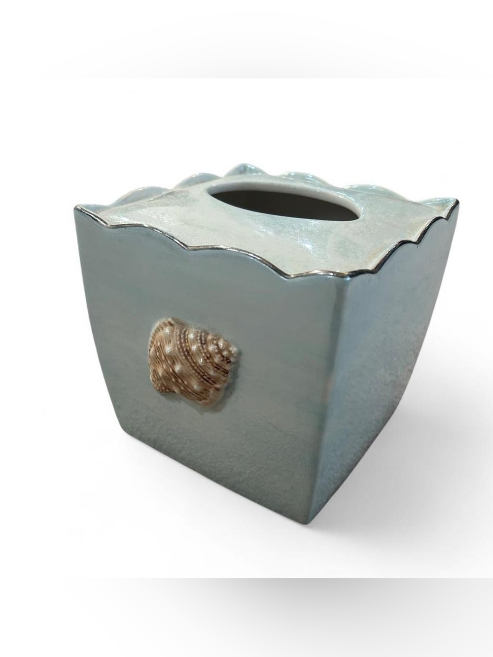 Kassatex Seafoam Shell Ceramic
Tissue Box Cover Coastal Grandmother Rare